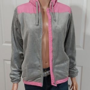 Size Medium Junior Hooded Gray & Pink Jacket